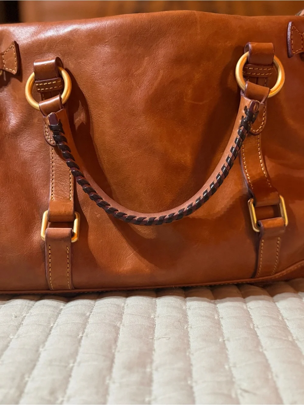 Dooney & Bourke Cognac Leather Satchel with Tassel